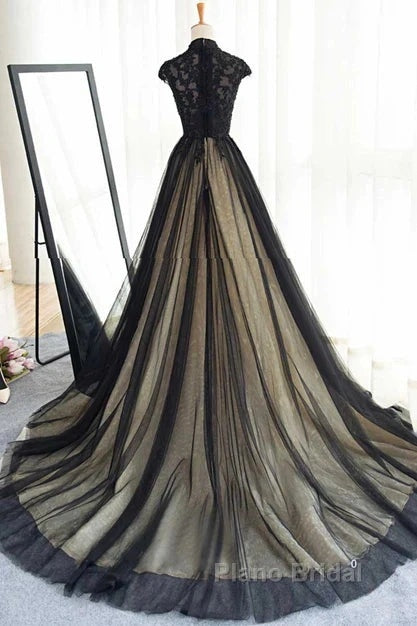 Elegant High Neck Formal Prom Dresses Black Formal Dresses A Line Floor Length Evening Dresses Secondary image