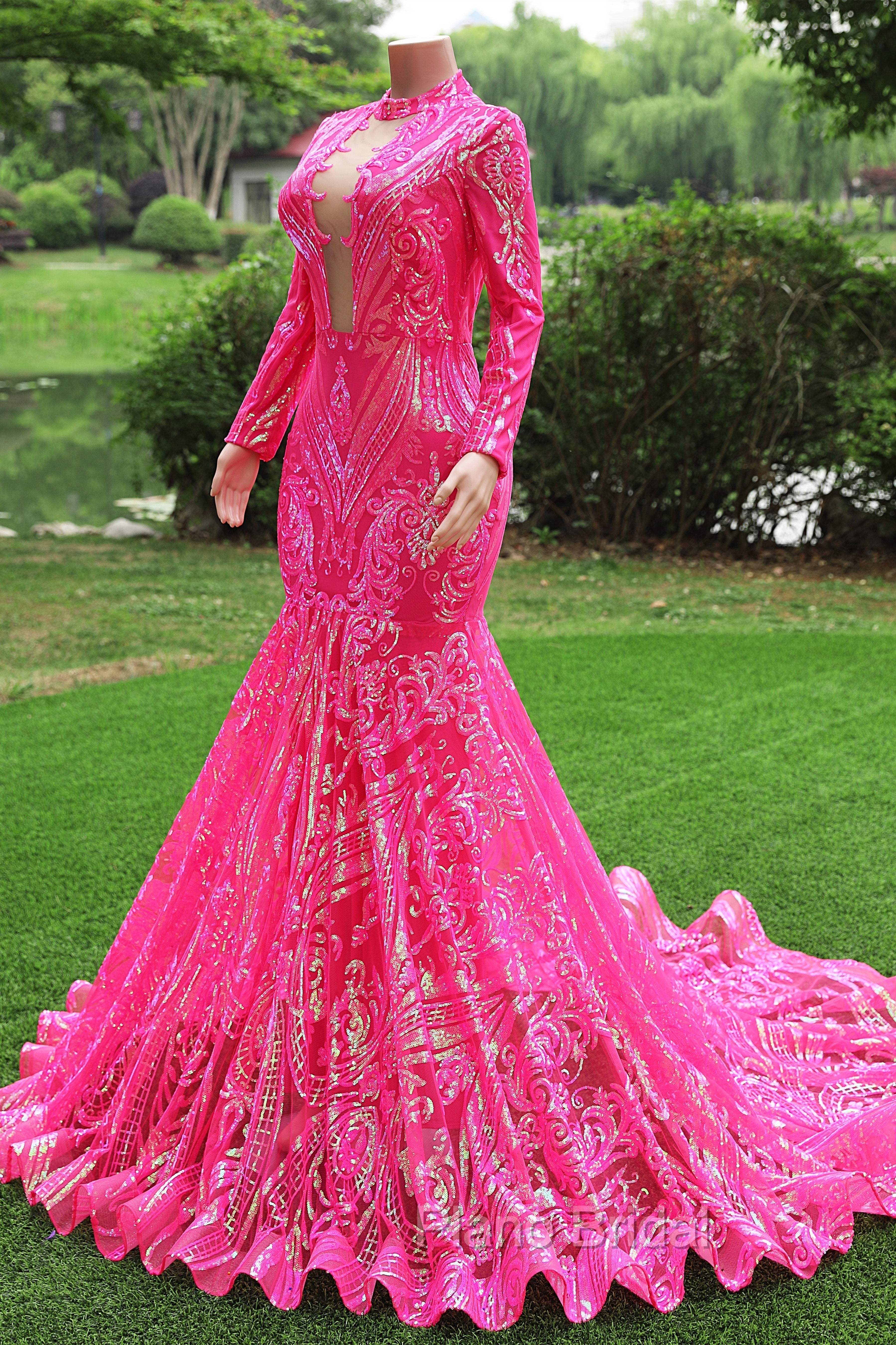 Elegant Hot Pink Mermaid Formal Prom Dresses Sequin Evening Party Dresses Pageant Dresses for Women Secondary image