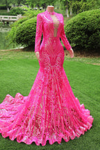 Elegant Hot Pink Mermaid Formal Prom Dresses Sequin Evening Party Dresses Pageant Dresses for Women