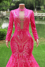 Elegant Hot Pink Mermaid Formal Prom Dresses Sequin Evening Party Dresses Pageant Dresses for Women