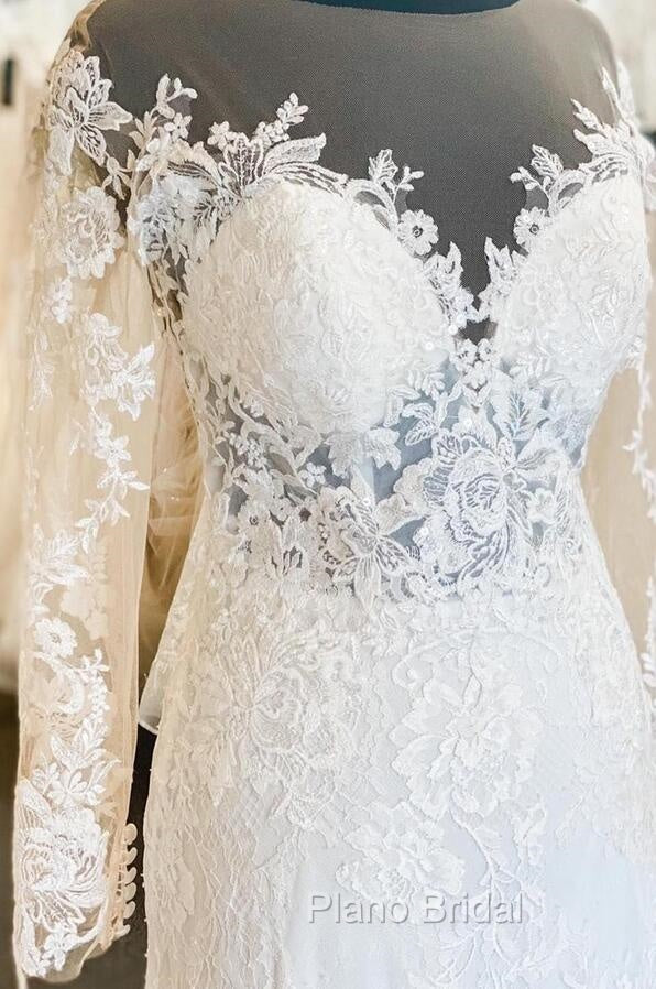 Elegant Illusion Neck Lace Wedding Dresses With Long Sleeves Secondary image