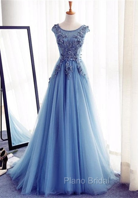 Elegant Illusion Sleeveless Lace Appliques A-line Lace-up Formal Prom Party Gowns Secondary image