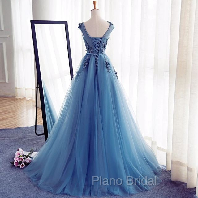 Elegant Illusion Sleeveless Lace Appliques A-line Lace-up Formal Prom Party Gowns