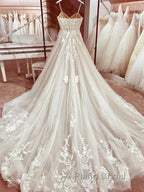 Elegant Italian Noodle Strap A-Line Lace Wedding Bridal Dresses