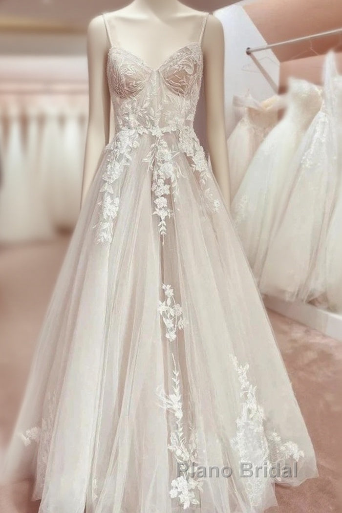 Elegant Italian Noodle Strap A-Line Lace Wedding Bridal Dresses Main image