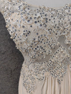 Elegant Ivory Cap-Sleeve Pearl Lace Chiffon Long Formal Prom Dresses