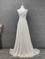 Elegant Ivory Cap-Sleeve Pearl Lace Chiffon Long Formal Prom Dresses