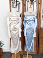 Elegant Ivory Halter Off-The-Shoulder Slim-Fit Satin Long Formal Prom Dresses