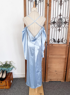 Elegant Ivory Halter Off-The-Shoulder Slim-Fit Satin Long Formal Prom Dresses