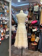 Elegant Ivory Strapless Fitted Waist Feather Lace A-Line Formal Prom Dresses