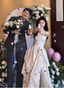 Elegant Ivory Strapless High-Slit Satin Train Formal Prom Dresses Wedding Dresses