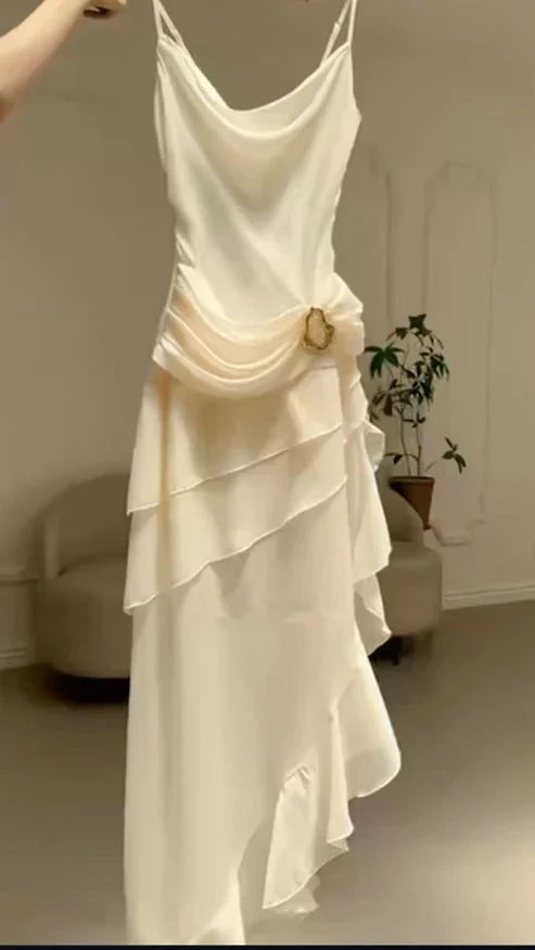 Elegant Ivory Straps Sheath Vintage Long Formal Evening Party Dresses Main image