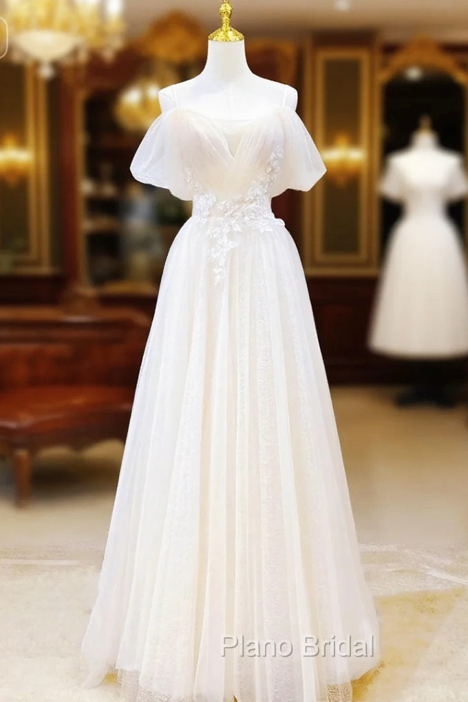 Elegant Ivory Tulle with Lace Long Off Shoulder Party Dresses A-line Formal Prom Dresses Formal Prom Dresses shops Main image