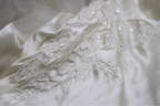 Elegant Ivory V-Neck Beaded Tulle Satin High-Low Formal Prom Dresses