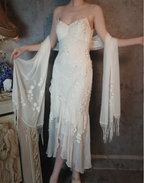 Elegant Ivory Mermaid V-Neck Thin Straps 3D Floral Chiffon Long Formal Prom Dresses