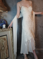 Elegant Ivory Mermaid V-Neck Thin Straps 3D Floral Chiffon Long Formal Prom Dresses