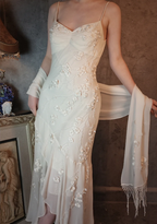 Elegant Ivory Mermaid V-Neck Thin Straps 3D Floral Chiffon Long Formal Prom Dresses