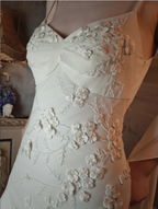 Elegant Ivory Mermaid V-Neck Thin Straps 3D Floral Chiffon Long Formal Prom Dresses