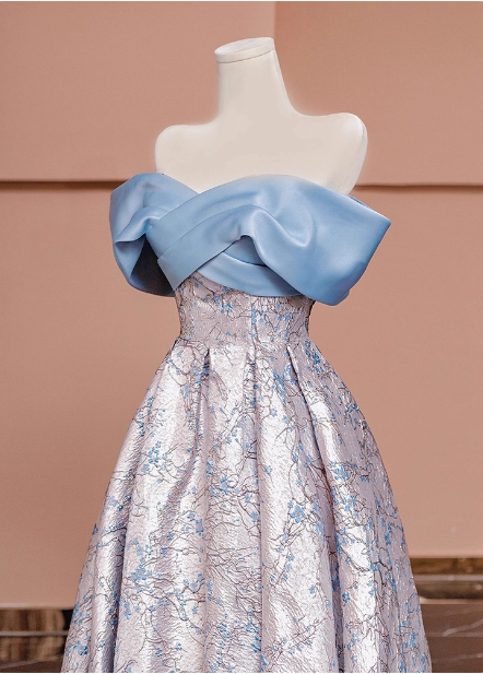 Elegant Jacquard Satin Off-The-Shoulder Long Formal Prom Dresses Secondary image