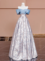 Elegant Jacquard Satin Off-The-Shoulder Long Formal Prom Dresses