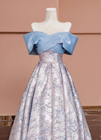 Elegant Jacquard Satin Off-The-Shoulder Long Formal Prom Dresses