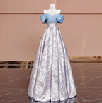 Elegant Jacquard Satin Off-The-Shoulder Long Formal Prom Dresses