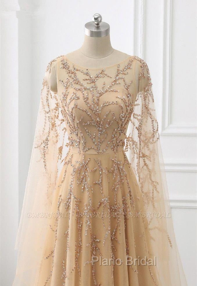 Elegant Jewel Long Sleevess Ruffle Formal Prom Dresses with Beadings On Sale Secondary image