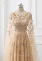 Elegant Jewel Long Sleevess Ruffle Formal Prom Dresses with Beadings On Sale