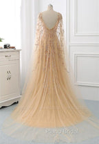 Elegant Jewel Long Sleevess Ruffle Formal Prom Dresses with Beadings On Sale