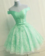 Elegant Lace Appliques Satin Off The Shoulder Homecoming Dresses Short