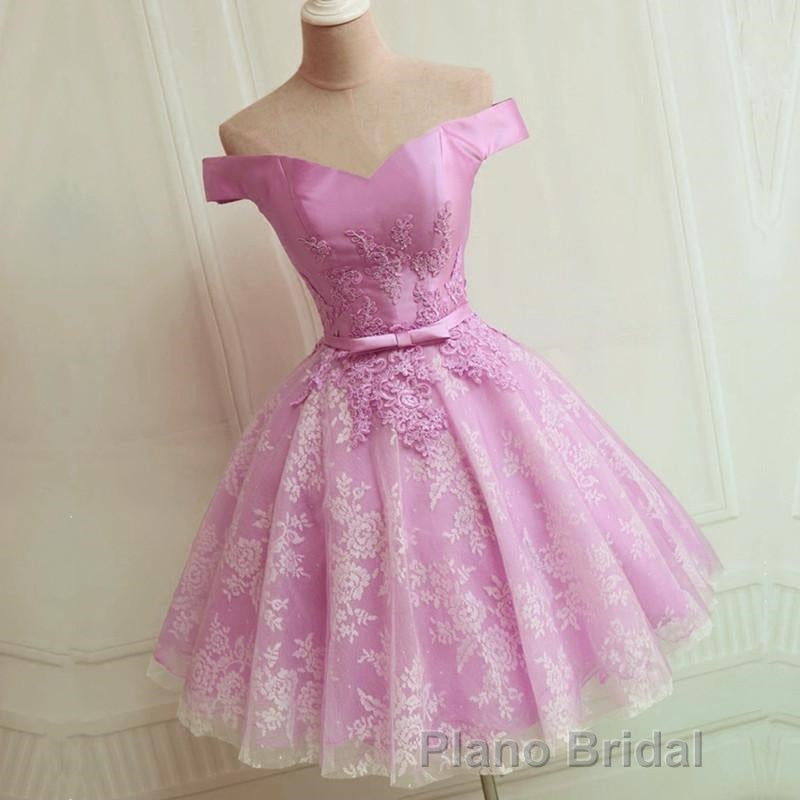 Elegant Lace Appliques Satin Off The Shoulder Homecoming Dresses Short