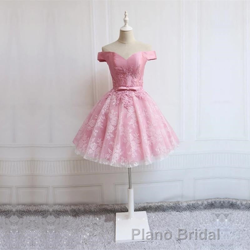 Elegant Lace Appliques Satin Off The Shoulder Homecoming Dresses Short
