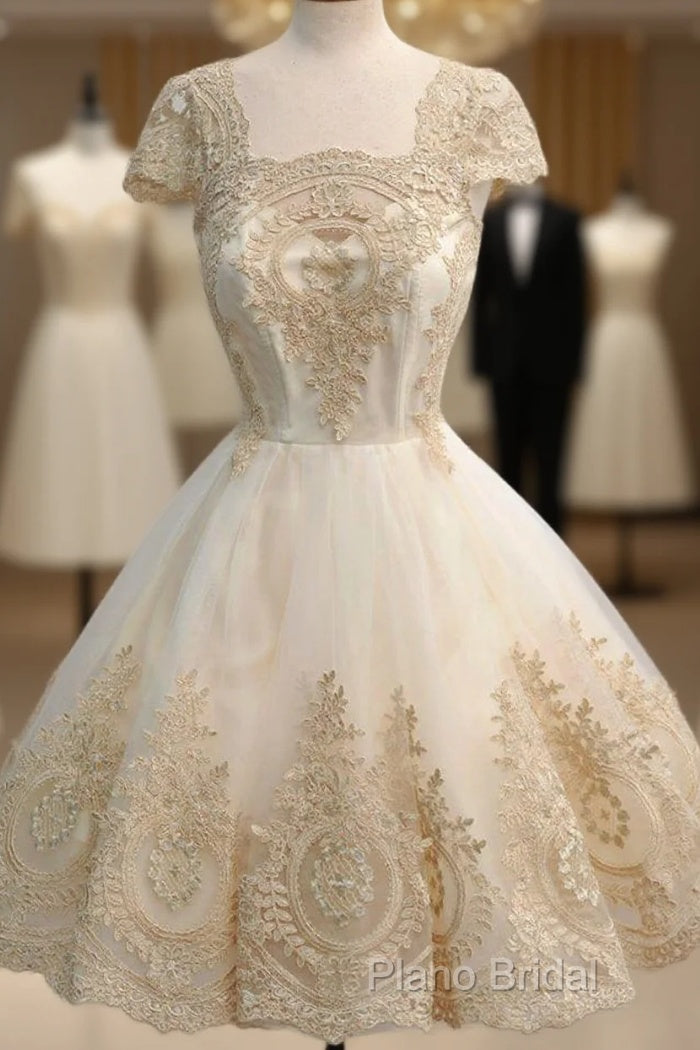 Elegant Lace Cheap Homecoming Dresses, Cap Sleeve Tulle A-Line Homecoming Dresses Main image