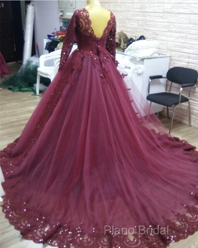 Elegant Lace Long Sleeves Formal Prom Ball Gown Dresses