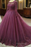 Elegant Lace Long Sleeves Formal Prom Ball Gown Dresses