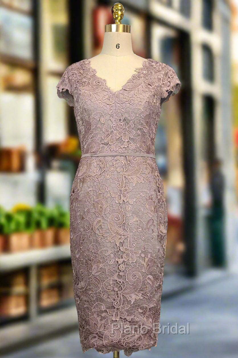 Elegant Lace V-neck Cap Sleeves Mother of the Bride Dresses with Sash Main image