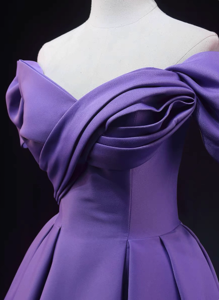 Elegant Lavender Off-The-Shoulder Ruffled Satin Long Formal Prom Dresses Secondary image
