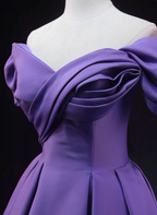 Elegant Lavender Off-The-Shoulder Ruffled Satin Long Formal Prom Dresses