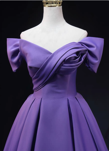 Elegant Lavender Off-The-Shoulder Ruffled Satin Long Formal Prom Dresses