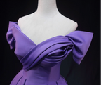 Elegant Lavender Off-The-Shoulder Ruffled Satin Long Formal Prom Dresses