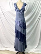 Elegant Layered Gradient Gray-Blue Slim-Fit V-Neck Ruffled Tiered Chiffon Long Formal Prom Dresses