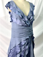 Elegant Layered Gradient Gray-Blue Slim-Fit V-Neck Ruffled Tiered Chiffon Long Formal Prom Dresses