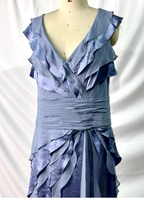 Elegant Layered Gradient Gray-Blue Slim-Fit V-Neck Ruffled Tiered Chiffon Long Formal Prom Dresses