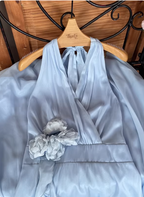 Elegant Light Blue A-Line Halter V-Neck 3D Floral Chiffon Long Formal Prom Dresses