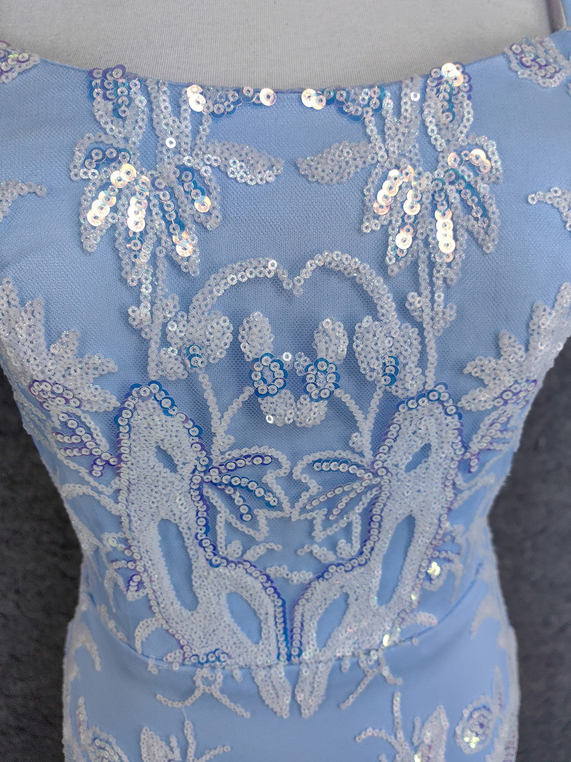 Elegant Light Blue Square Neck Spaghetti Strap Mermaid Sequin Tulle Long Formal Prom Dresses