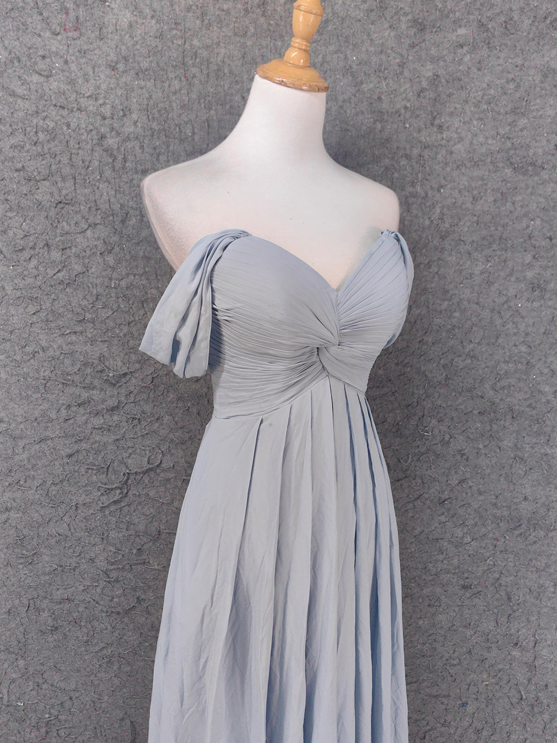 Elegant Light Gray A-Line Off-Shoulder Twist Ruffled Chiffon Long Formal Prom Dresses Bridesmaid Dresses