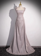 Elegant Light Gray-Pink Mermaid Glitter Satin Long Formal Prom Dresses