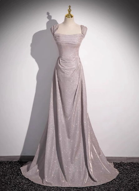 Elegant Light Gray-Pink Mermaid Glitter Satin Long Formal Prom Dresses