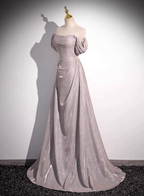 Elegant Light Gray-Pink Mermaid Glitter Satin Long Formal Prom Dresses