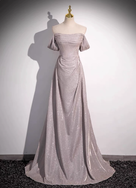Elegant Light Gray-Pink Mermaid Glitter Satin Long Formal Prom Dresses